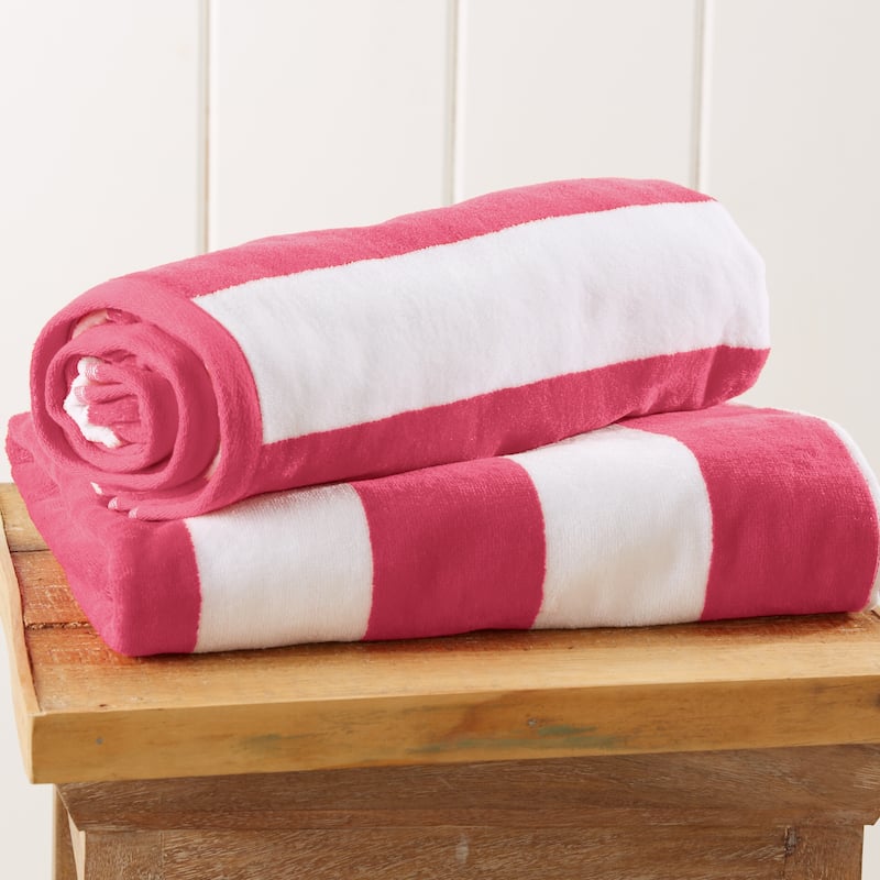 Cotton Cabana Stripe Beach Towel - 2-Pack - Pink