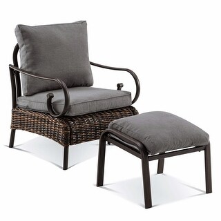 Outdoor Wicker Chair with Ottoman and Fabric Cushions - Bed Bath ...