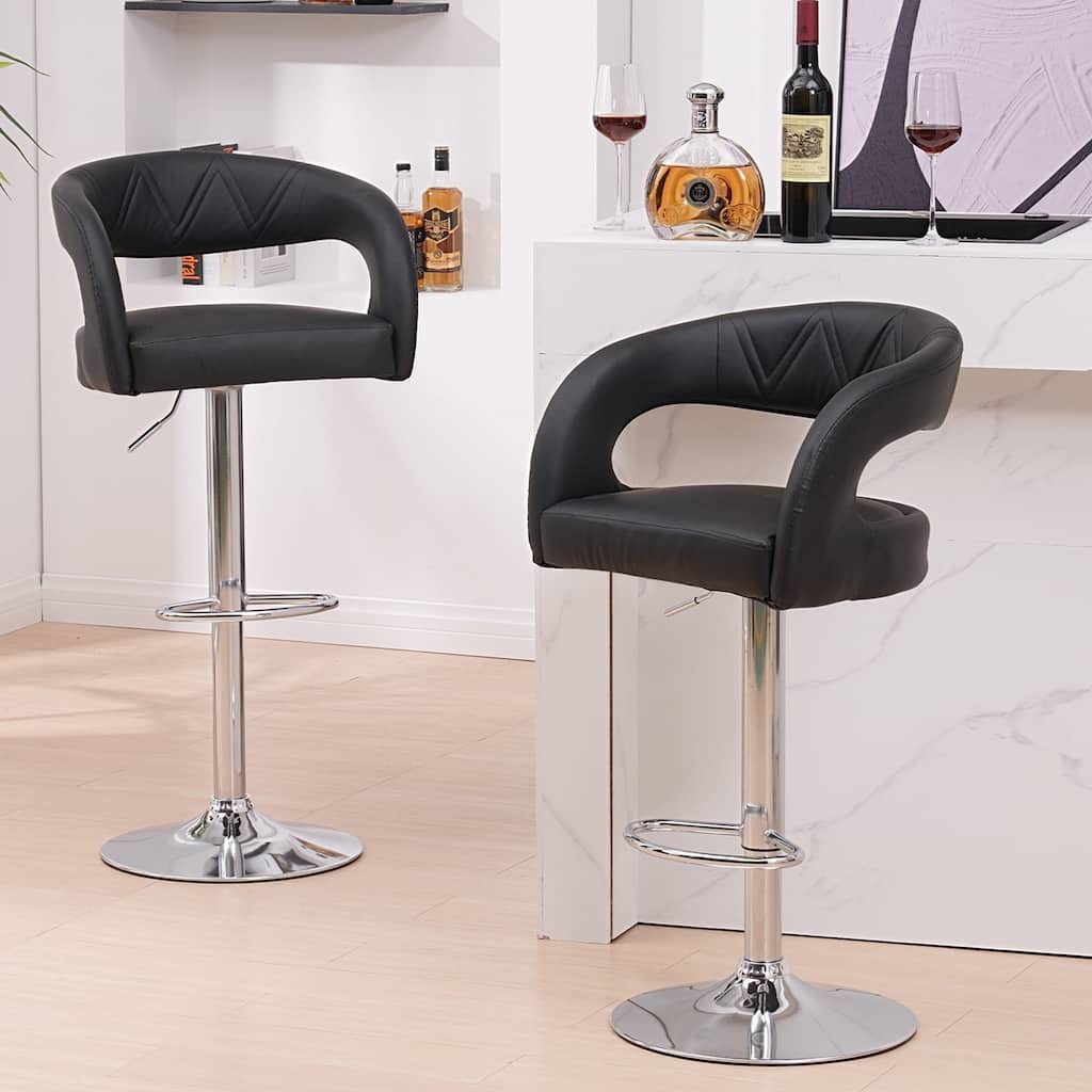VECELO Set of 2 Rounded Mid-Back Swivel Bar Stools with Adjustable Height 360° Rotation 16" Base with Footrest