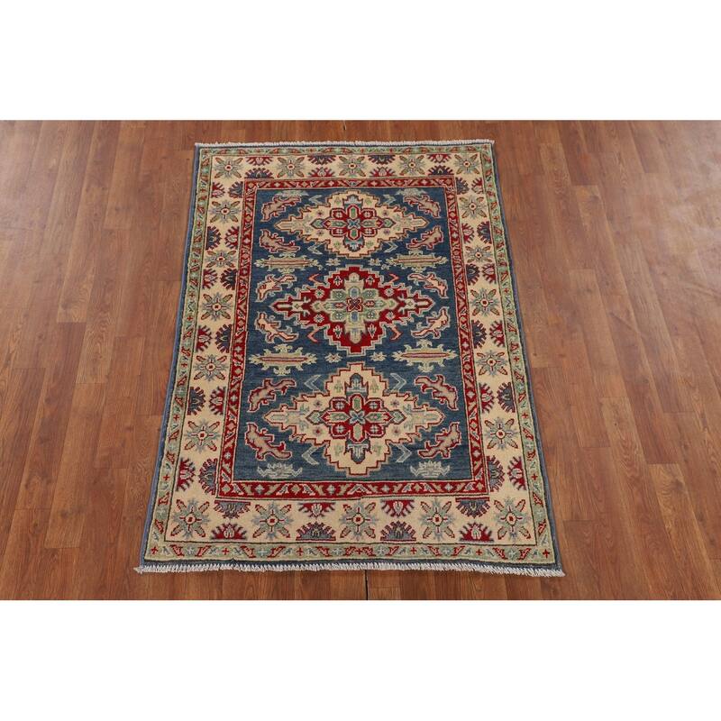 Blue Kazak Accent Rug Handmade Traditional Wool Carpet - 3'3" x 4'9"