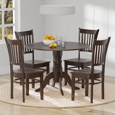 5-Piece Dining Set, 42" Round Drop-Leaf Table and Spindle Chairs