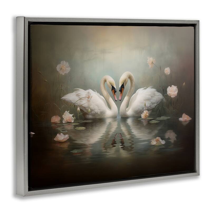 Stupell Romantic Swans Reflection Framed Floater Canvas Wall Art Design By Arlington Prints