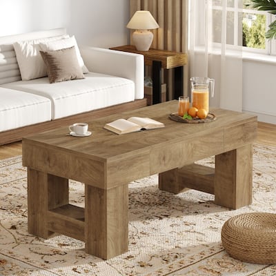 47.24" Wooden Coffee Table with Drawer, Rustic Center Table