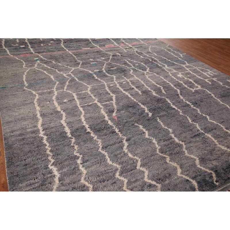 Grays & Blues Moroccan Area Rug Hand-Knotted Wool Carpet - 9'1" x 13'0"