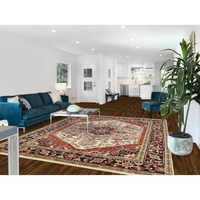Geometric Ivory Heriz Serapi Indian Area Rug Handmade Wool Carpet - 8'0" x 9'9"