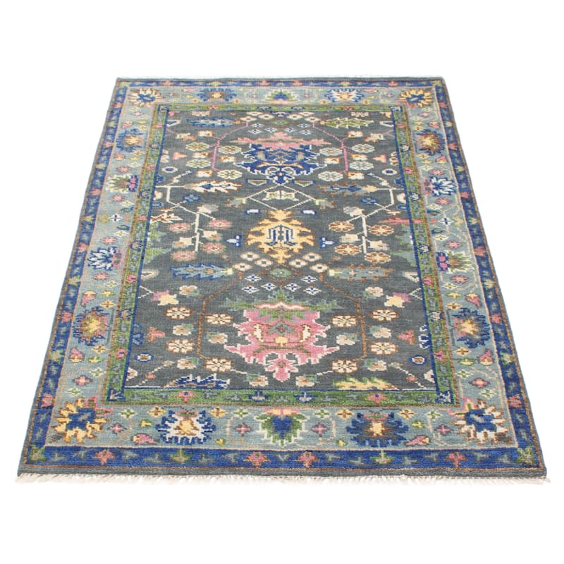 ECARPETGALLERY Hand-knotted Modern Oushak Dark Grey Wool Rug - 5'0 x 8'2