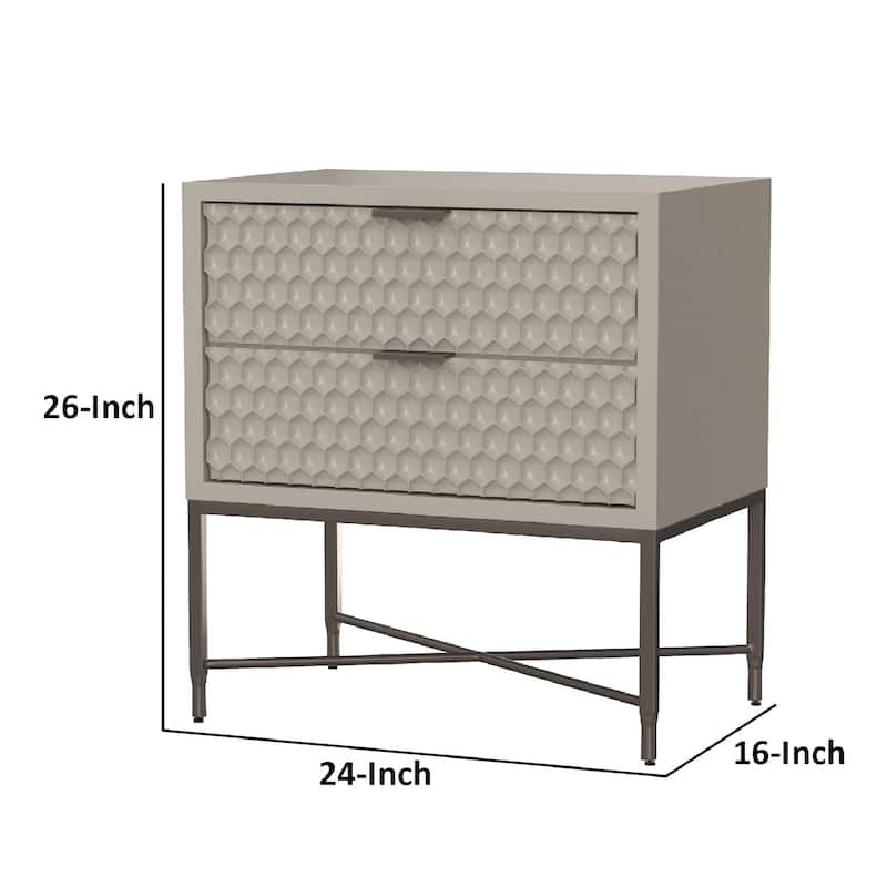 Rexi 26 Inch 2 Drawer Nightstand, Honeycomb, Mahogany Wood