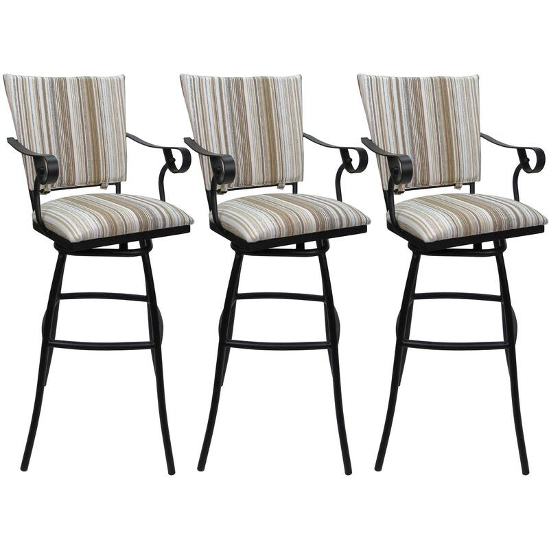 Set of 3 Outdoor Indoor Bar Stool Counter Extra Tall - Jenna PB Arms - Driftwood Whitelinen - Black - Counter Height