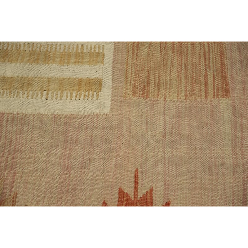 Hand Woven Oriental 100% Wool Carpet Southwestern Tribal Pink Kilim Area Rug - 9' 10'' X 7' 10''
