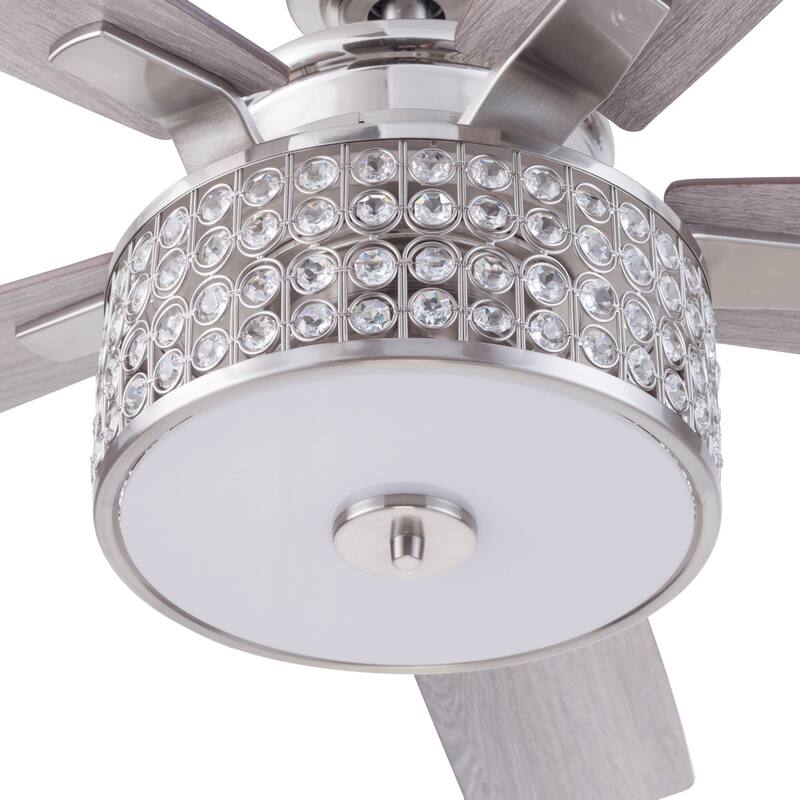 52" Prominence Home Lanissa Brushed Nickel Crystal Shade Farmhouse Glam LED Ceiling Fan with Light & Remote Control