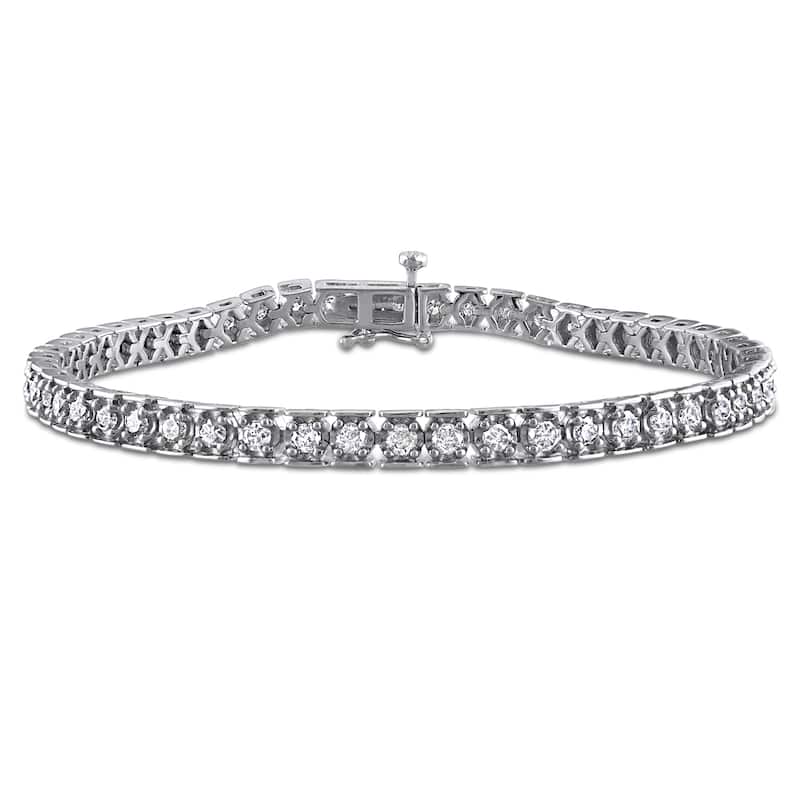 Miadora Sterling Silver 3ct TDW Diamond Tennis Bracelet - 7.25 in x 4.5 mm