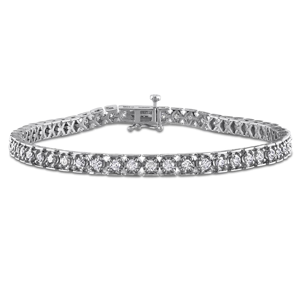 Miadora Sterling Silver 3ct TDW Diamond Tennis Bracelet - 7.25 in x 4.5 mm