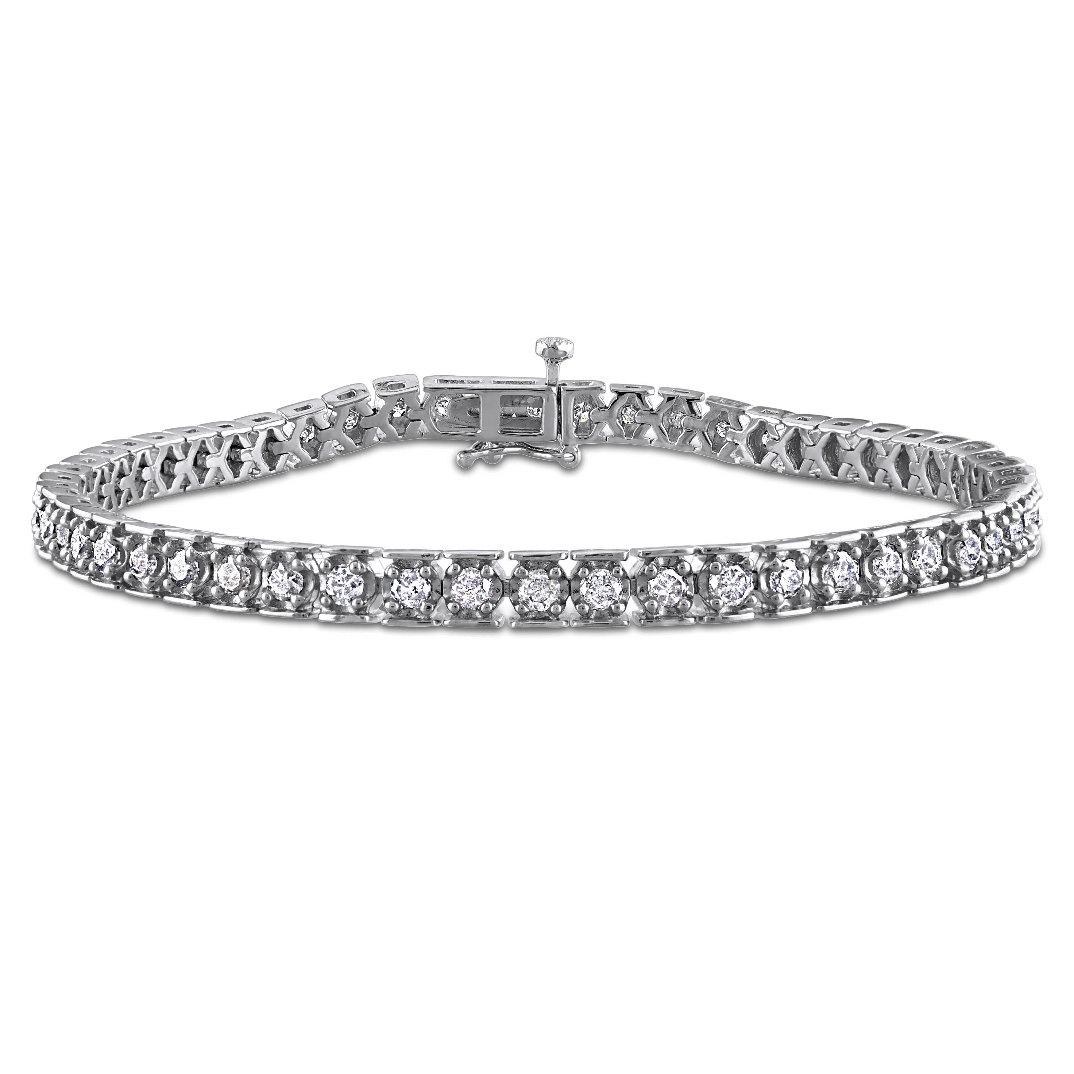 Miadora Sterling Silver 3ct TDW Diamond Tennis Bracelet - 7.25 in x 4.5 mm