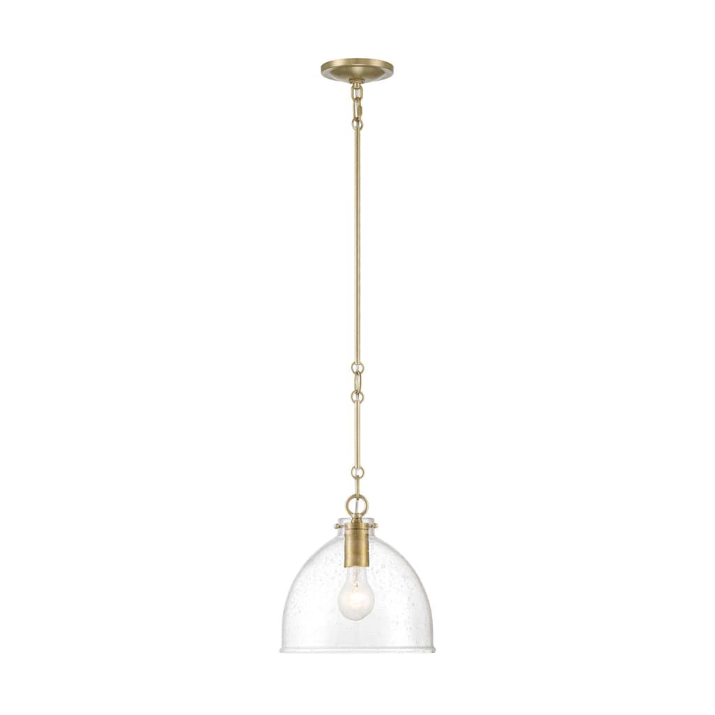 Lumanity Quinn Seeded Glass 10" Dome Antique Brass Pendant Light - 10'' D x 10'' W x 10'' H