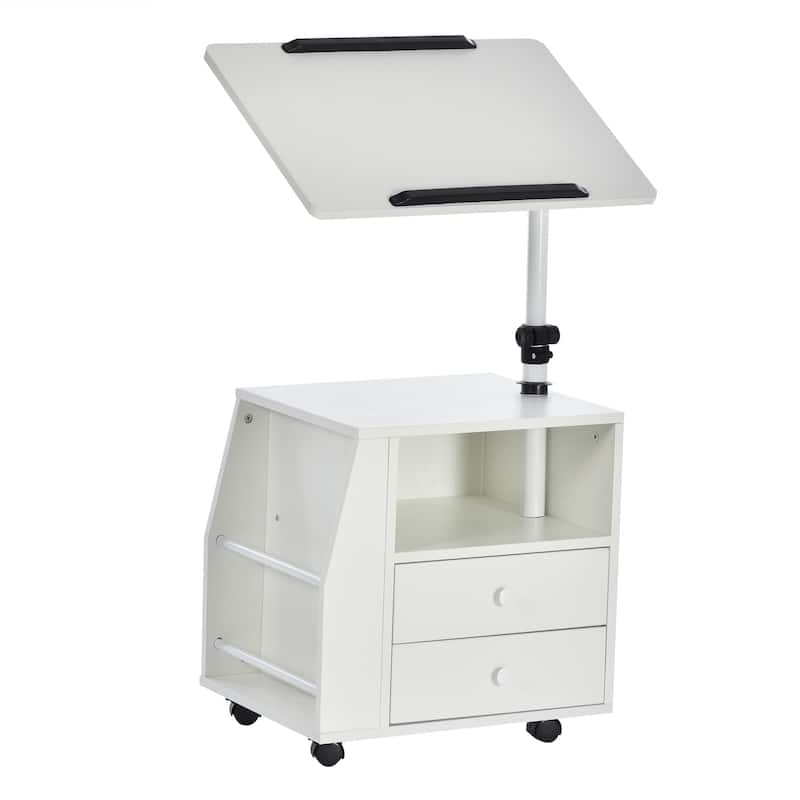 HOMCOM Modern End/Side Table for the Living Room or Bedroom with a 360-deg Adjustable Height Tabletop & 2 Storage Drawers