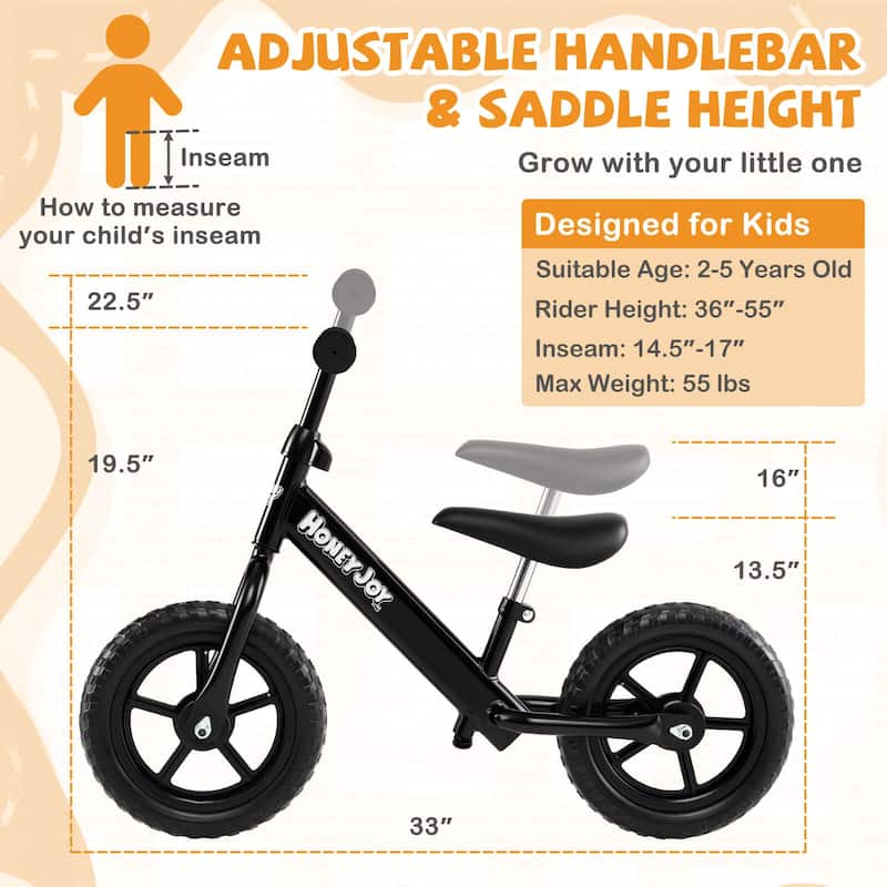 Honeyjoy 11” Lightweight Toddler Balance Bike, Tool-Free Adjustable - See Details