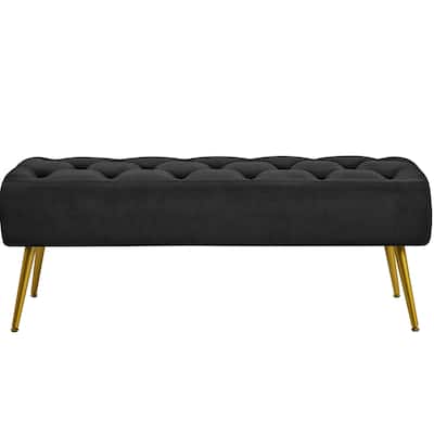 Yaheetech Upholstered Footstool Velvet Ottoman Button-Tufted Table Bench - 45"×16"×17"