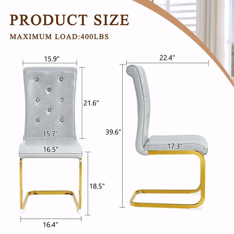 Set of 2 Retro Alligator Skin Upholstered Dining Chairs with Crystal Buckle Design & Faux Leather