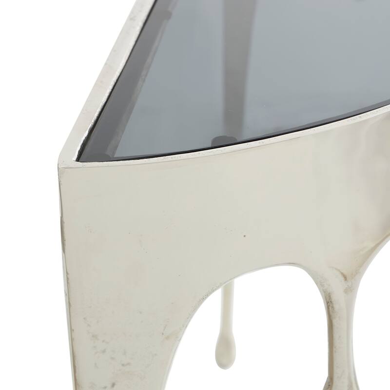 Aluminum Metal Accent, Console, and Coffee Table Collection with Drip Melting Design and Smoke Shaded Glass Top Multiple Colors