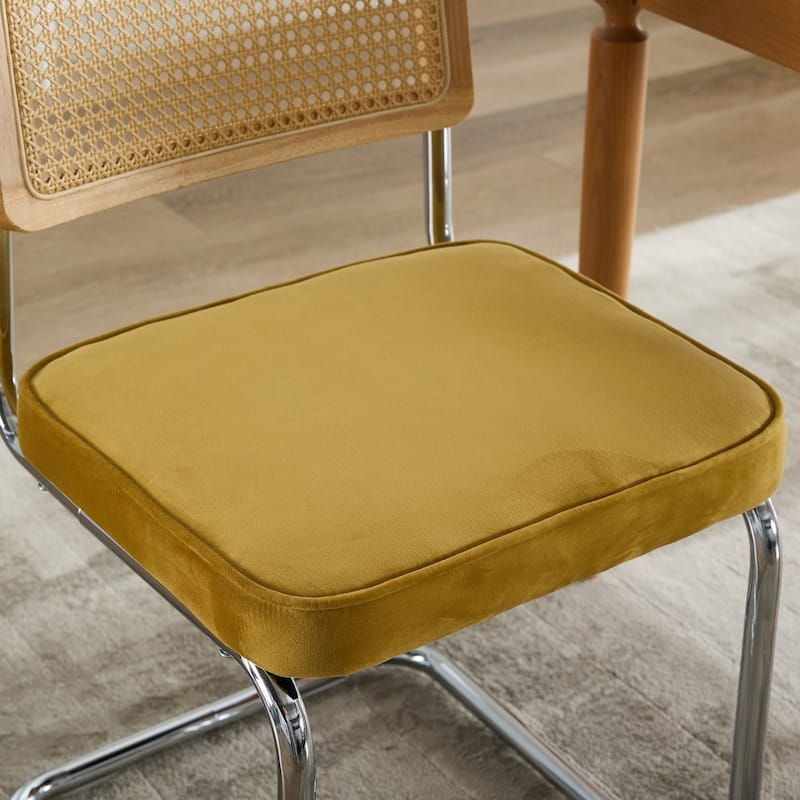 Velvet Dining Chair Set of 2 Gold Accent Chair with Natural Cane Back