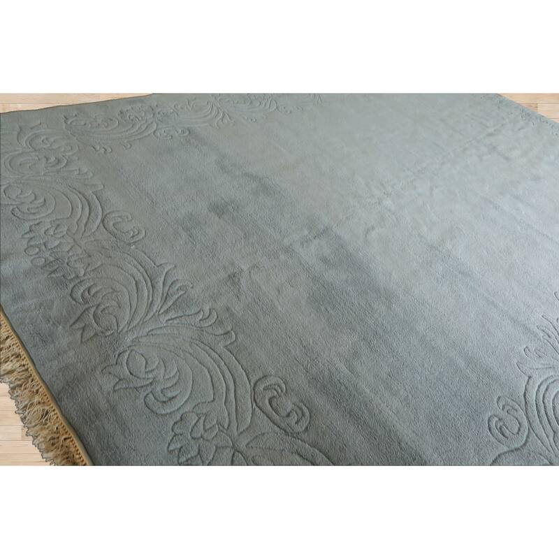 12x20 Oversize Hand Knotted Wool Light Blue Aubusson Savonnerie Plush Pile Rug - 12' x 20'