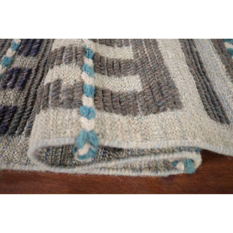 Striped Checkered Moroccan Oriental Area Rug Handmade Wool Carpet - 8'0"x 10'9"