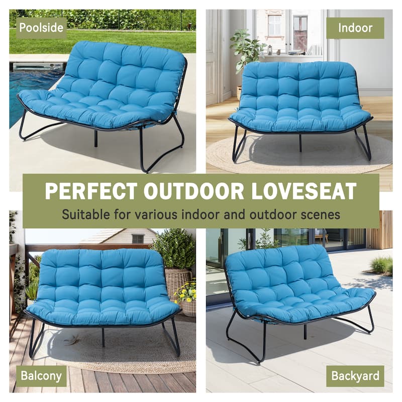Double Papasan Chair Loveseat with Cushion, All-weather PE Rattan and Metal Frame for Indoor Outdoor