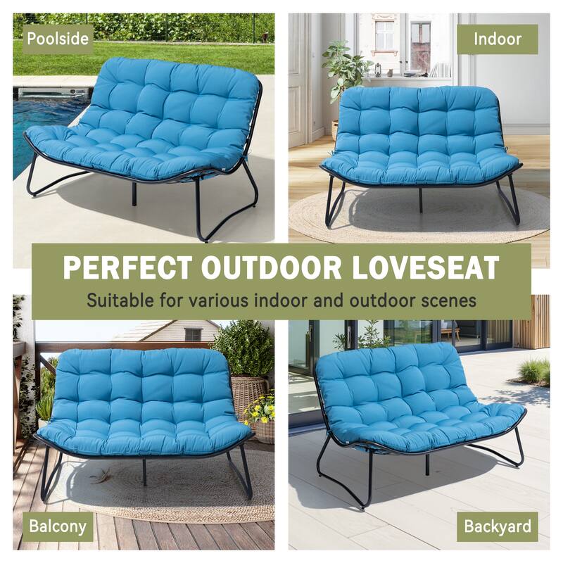 Double Papasan Loveseat Chair Oversized Outdoor Indoor with Padded Cushion