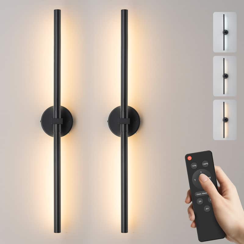 Starsky Minimalist Rechargeable Linear LED Vanity Light Dimmable Metal Wall Sconce with Remote - 31inch - Black