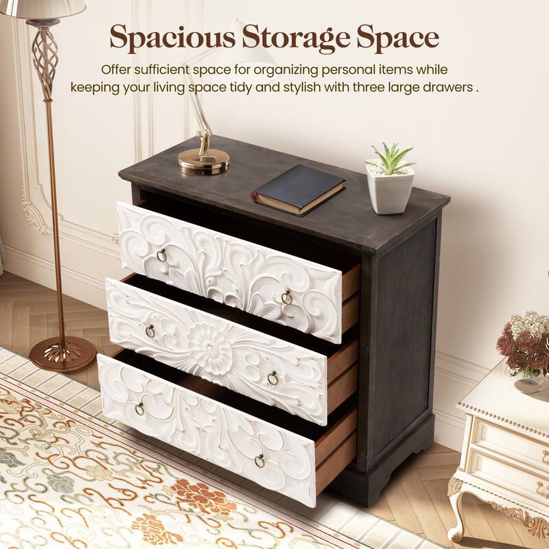 Vintage 3 Drawer Dresser, Wide 3 Chest of Drawers