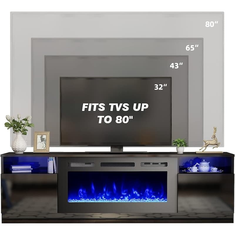 36'' Electric Fireplace TV Stand, Entertainment Center & TV Console for TVs up to 80'', Modern Fireplace Heater for Living Room