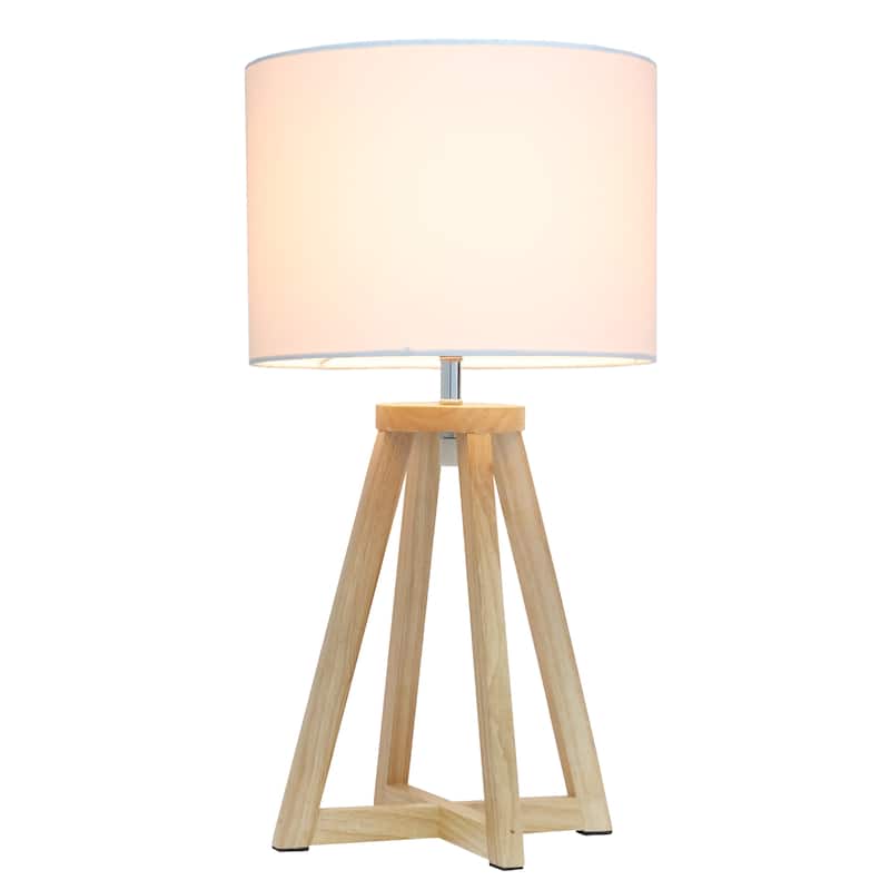 Wood Tripod Table Lamp with Drum Shade for Bedroom Decor - 9.75 x 9.75 x 19 in. (L x W x H)