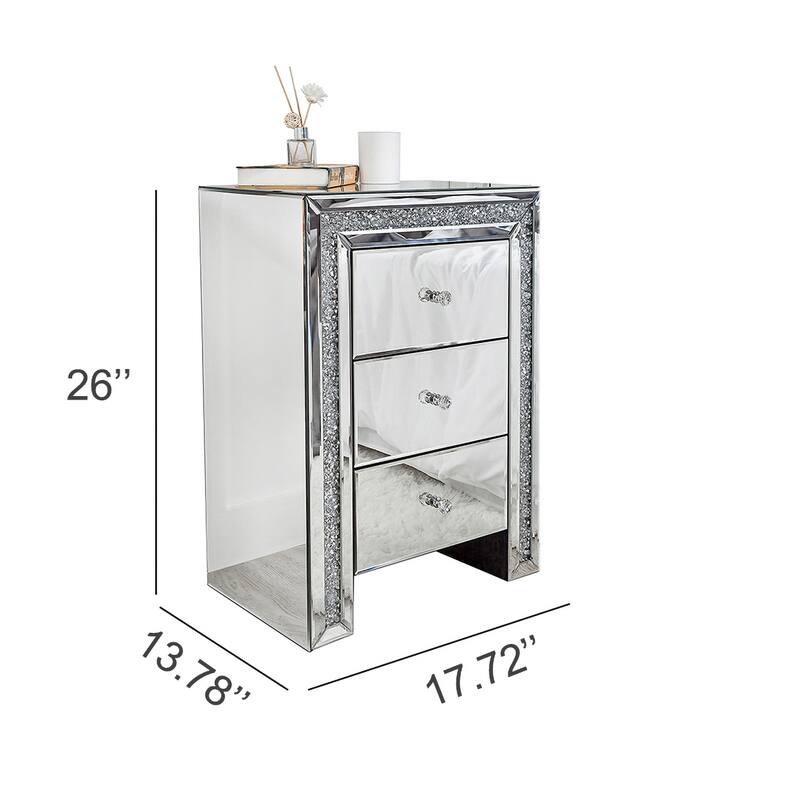 3-Drawer Accent Nightstand Diamond Side Table