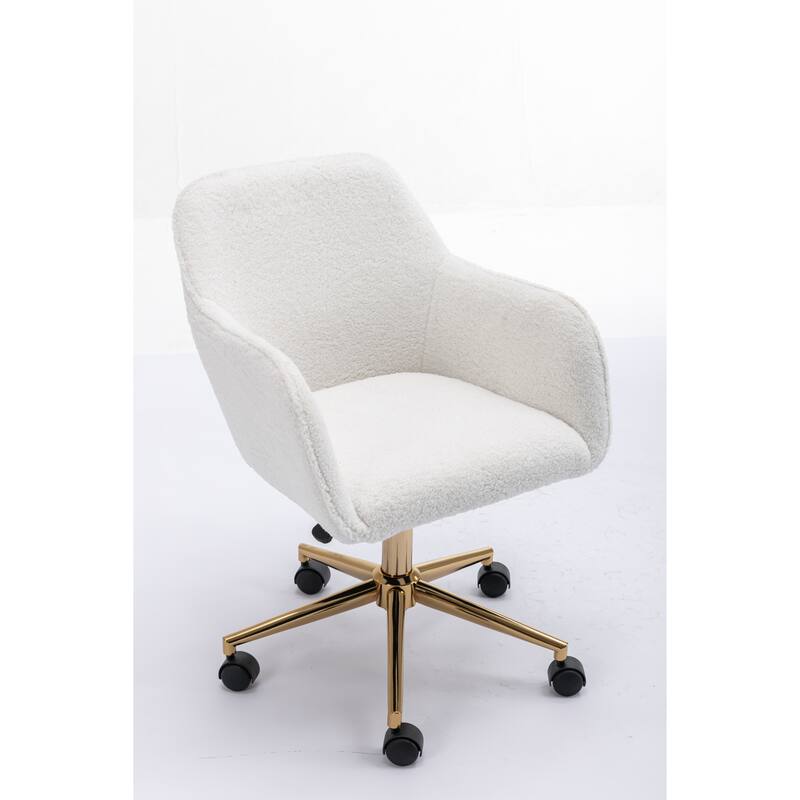 Modern Teddy Fabric Material 360 Revolving Home Office Chair with Adjustable Height and Metal Legs, for Indoor, White