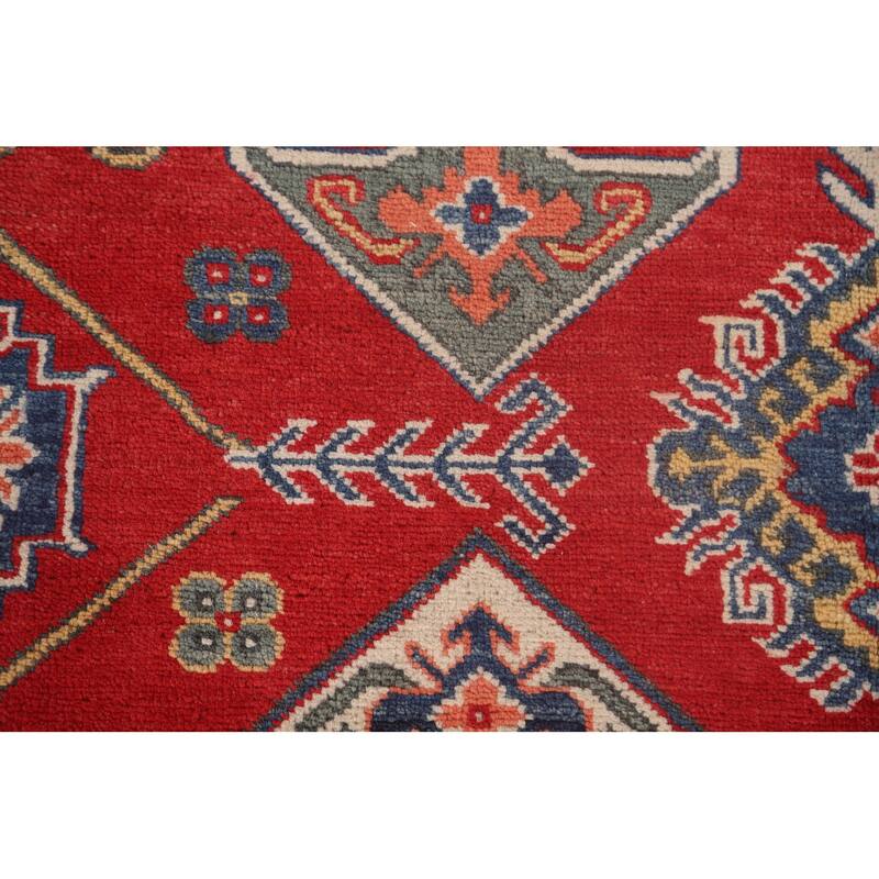 Geometric Red Kazak Rug Hand-Knotted Bedroom Wool Carpet - 6'6"x 9'2"