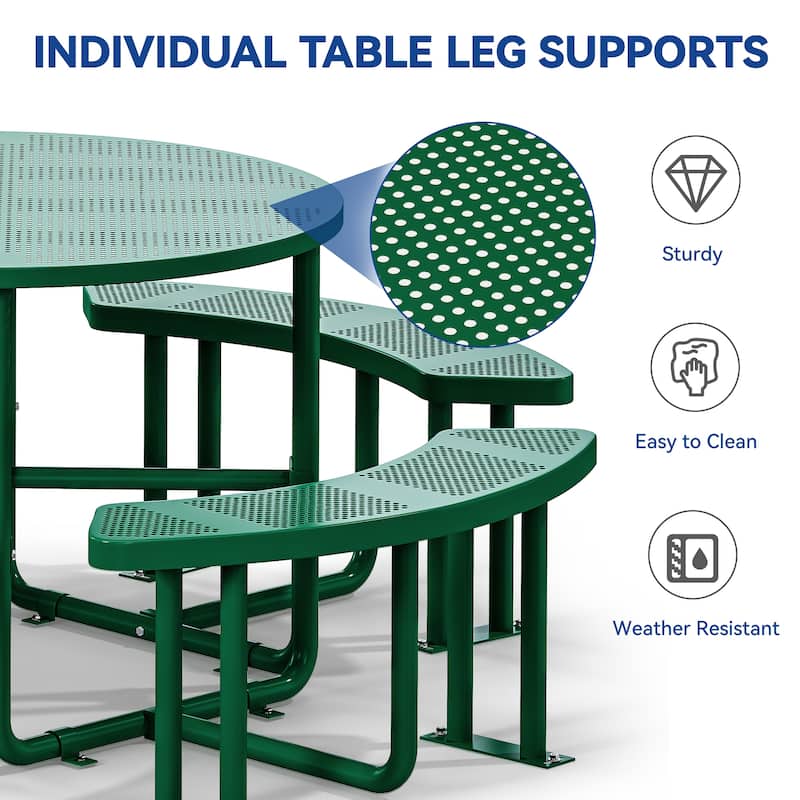 Black Outdoor Round Picnic Table Dining Set - 46"