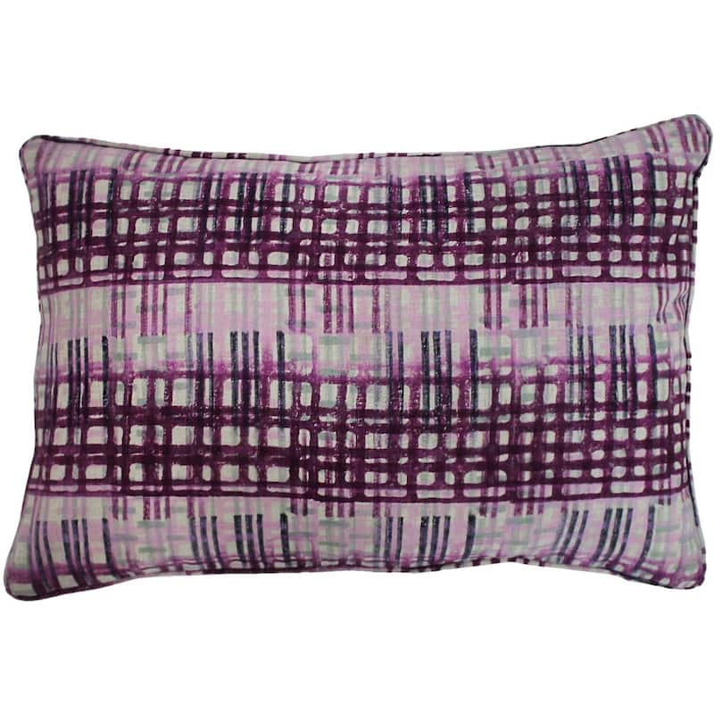 Jiti Indoor Abstract Patterned Block Print Linen Decorative Accent Rectangle Lumbar Pillows 16 x 24 - Grey/Purple