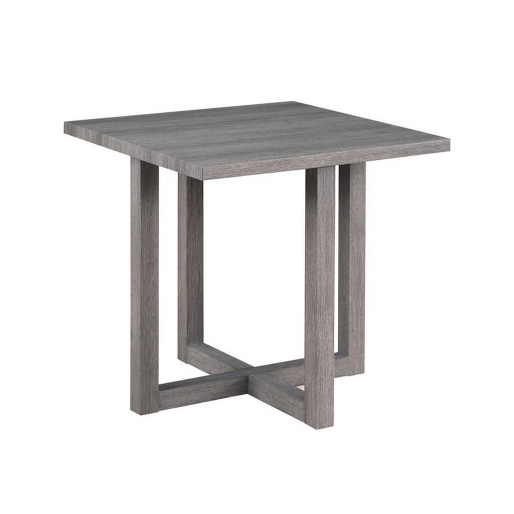 Mizo 24 Inch Modern Side End Table, Rubberwood, Crossed Base, Smooth Gray