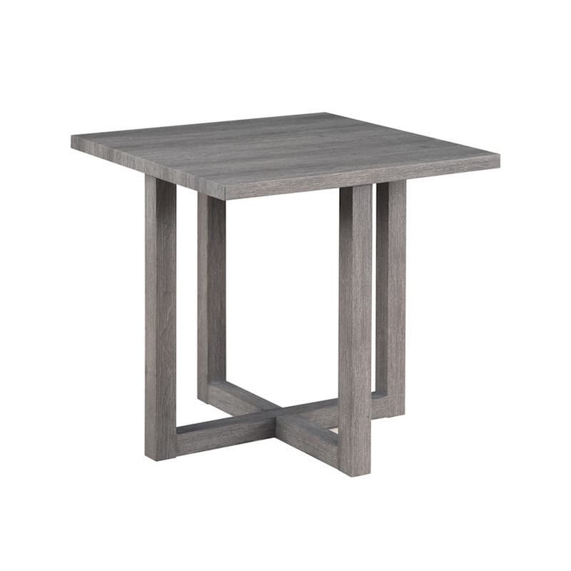 Mizo 24 Inch Modern Side End Table, Rubberwood, Crossed Base, Smooth Gray