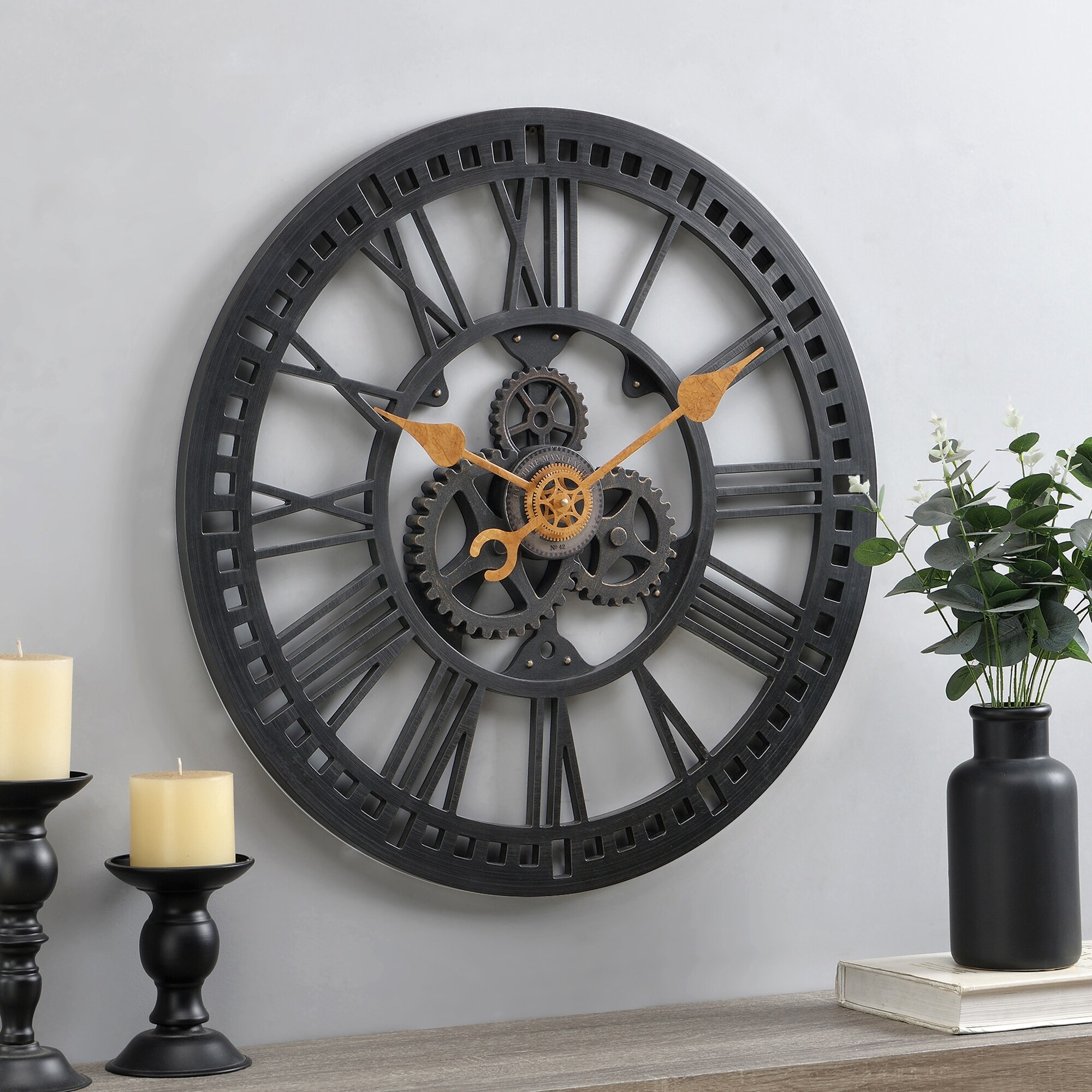 FirsTime & Co. Roman Gear Wall Clock, American Crafted, Oil Rubbed