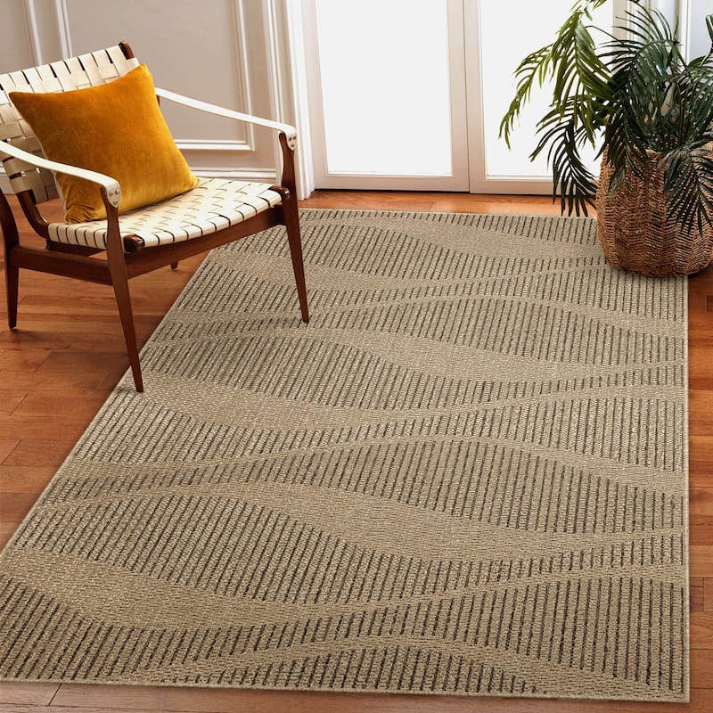 Liora Manne Monaco Wave Indoor/Outdoor Area Rug - 3'3" x 4'11" - Taupe