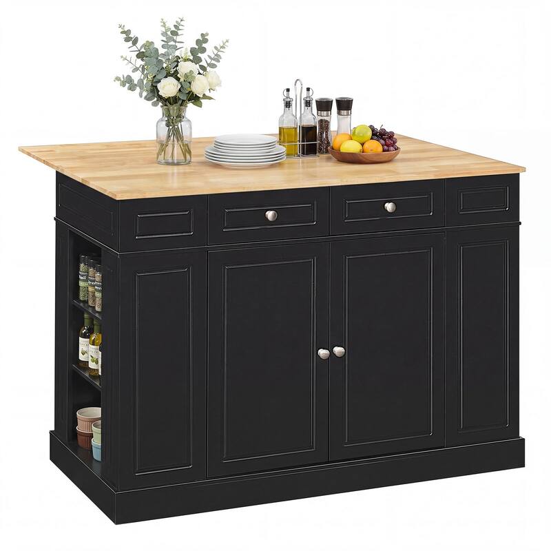 Gymax Large Kitchen Island Drop Leaf Breakfast Bar w/ Wood Top Shelves