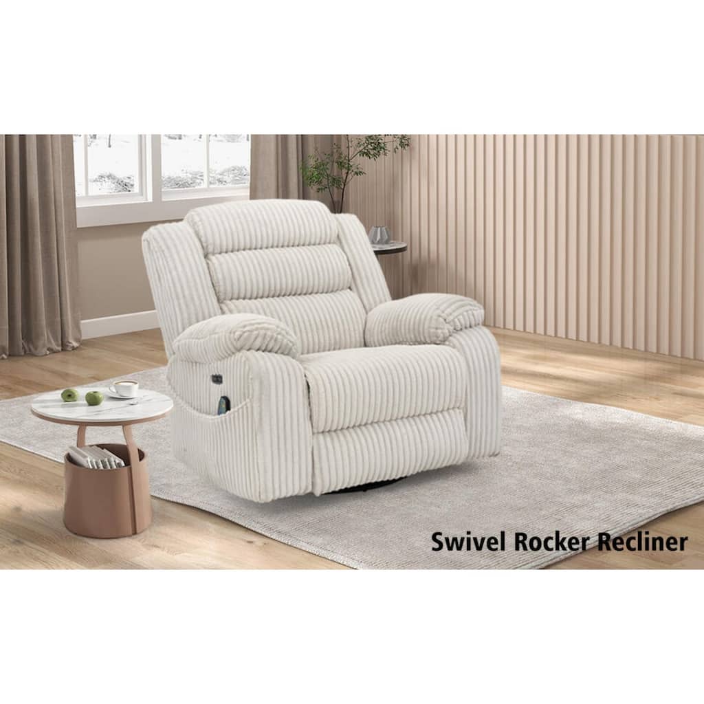 Extra-wide 270° Rotating Heated Massage Electric Recliner with USB/Type-C Charging Port