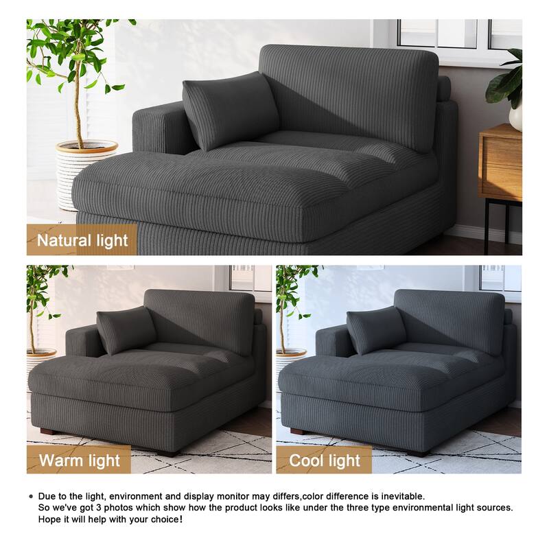 Oversize Corduroy Chaise Lounge Modular Sectional Sofa with Pillow