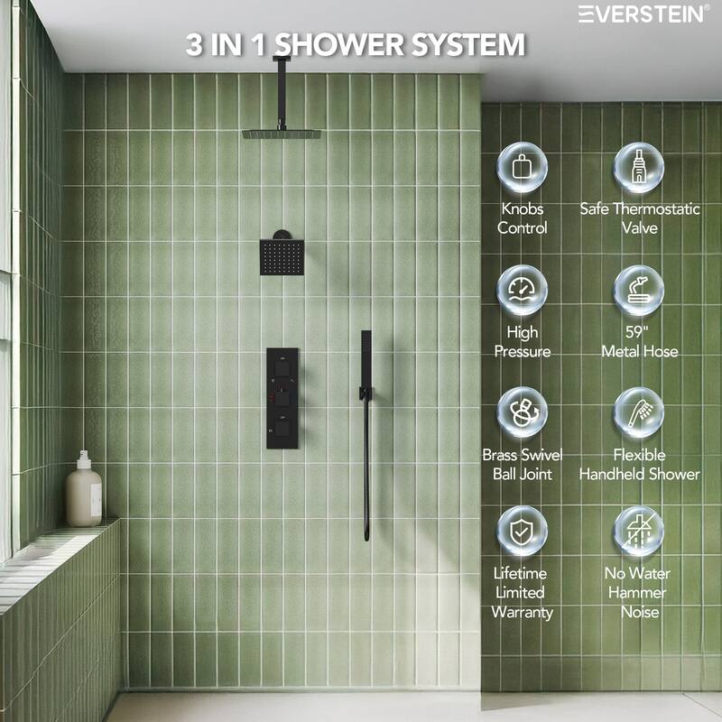 12" and 6" Dual Shower Heads With Themostatic Rough in-Valve