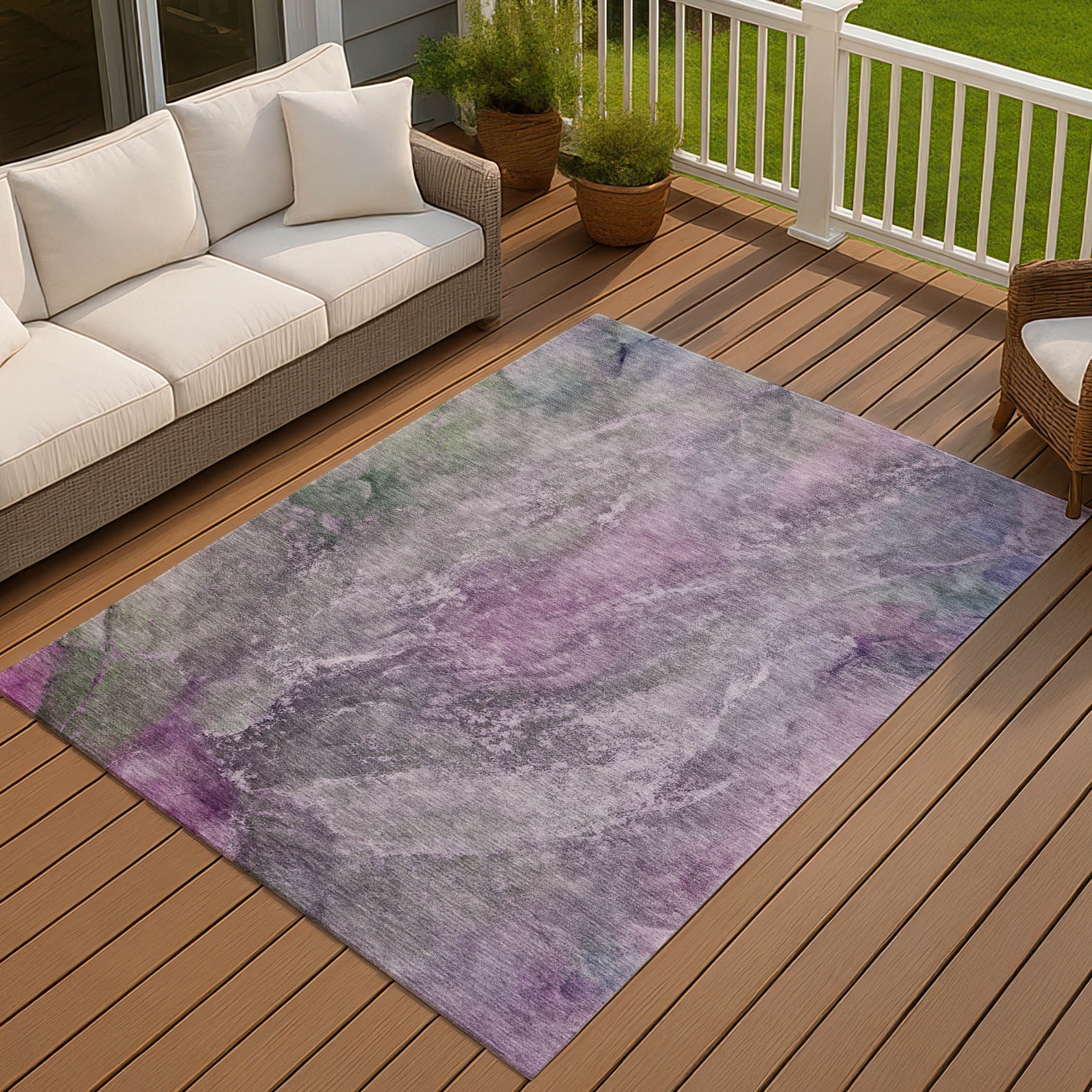 Machine Washable Indoor/ Outdoor Abstract Watercolor Chantille Rug