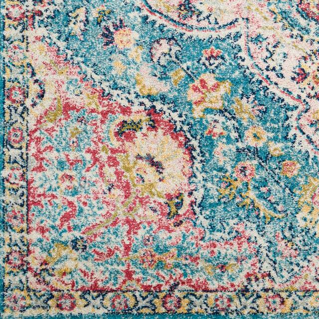 Hal Vintage Boho Traditional Pink Medallion Area Rug