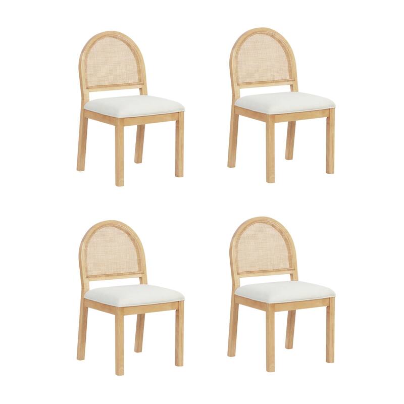 Bailey 19 in. Boucle Dining Chair, Upholstered Side Chair with Natural Woven Rattan Back and Solid Wood Legs