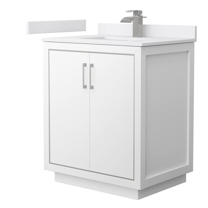 Wyndham Collection WCF1111-30S-VCA-MXX Icon 30" Free Standing Single - White / White Cultured Marble Top / Brushed Nickel - Painted