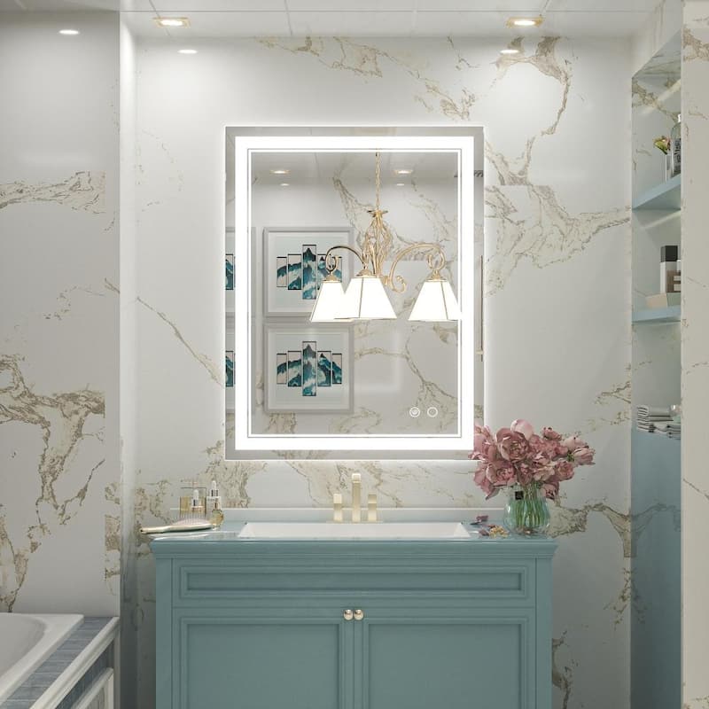 KEONJINN LED Bathroom Vanity Mirror Wall Mounted Anti-Fog Dimmable Mirror - 28X36